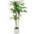 4FT Artificial Dracaena Tree, Lifelike Dracaena Fake Plant with Bendable Trunks and White Planter, Green