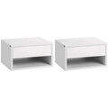 Floating Bedside Table Set of 2 with Storage Drawer and Open Shelf, High Gloss White