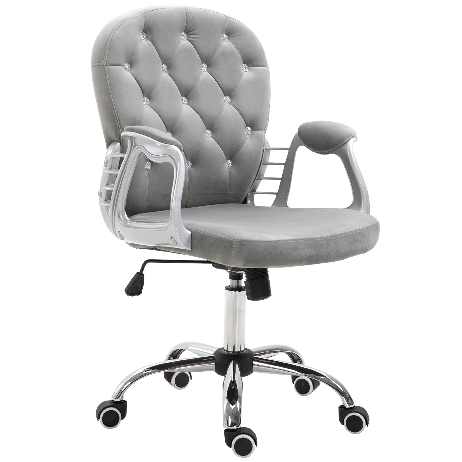 Swivel Desk Chair, Velvet Vanity Chair with Adjustable Height & Rolling Wheels, Grey