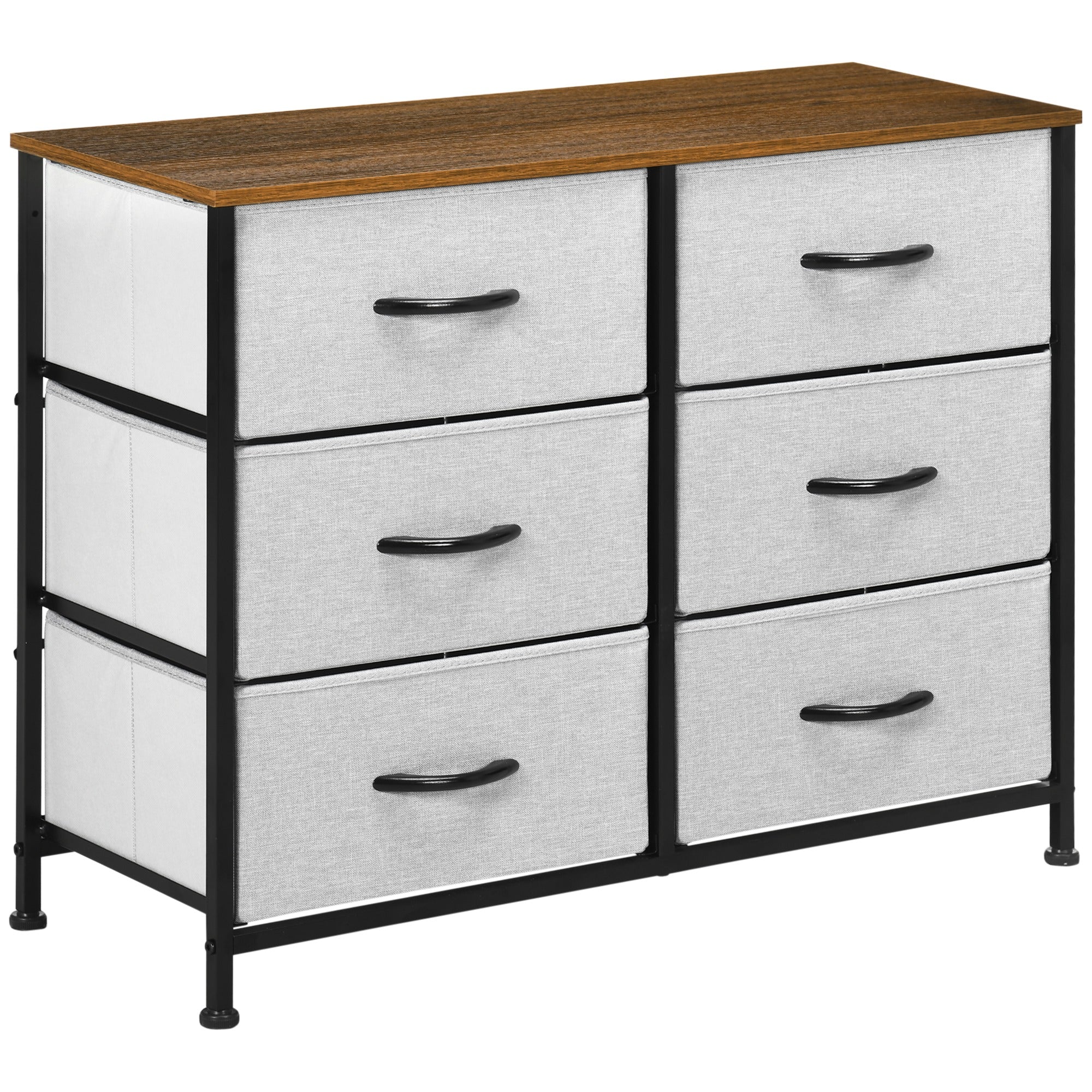 Storage Chest of Drawers with 6 Fabric Drawers, Steel Frame & Wooden Top, Grey