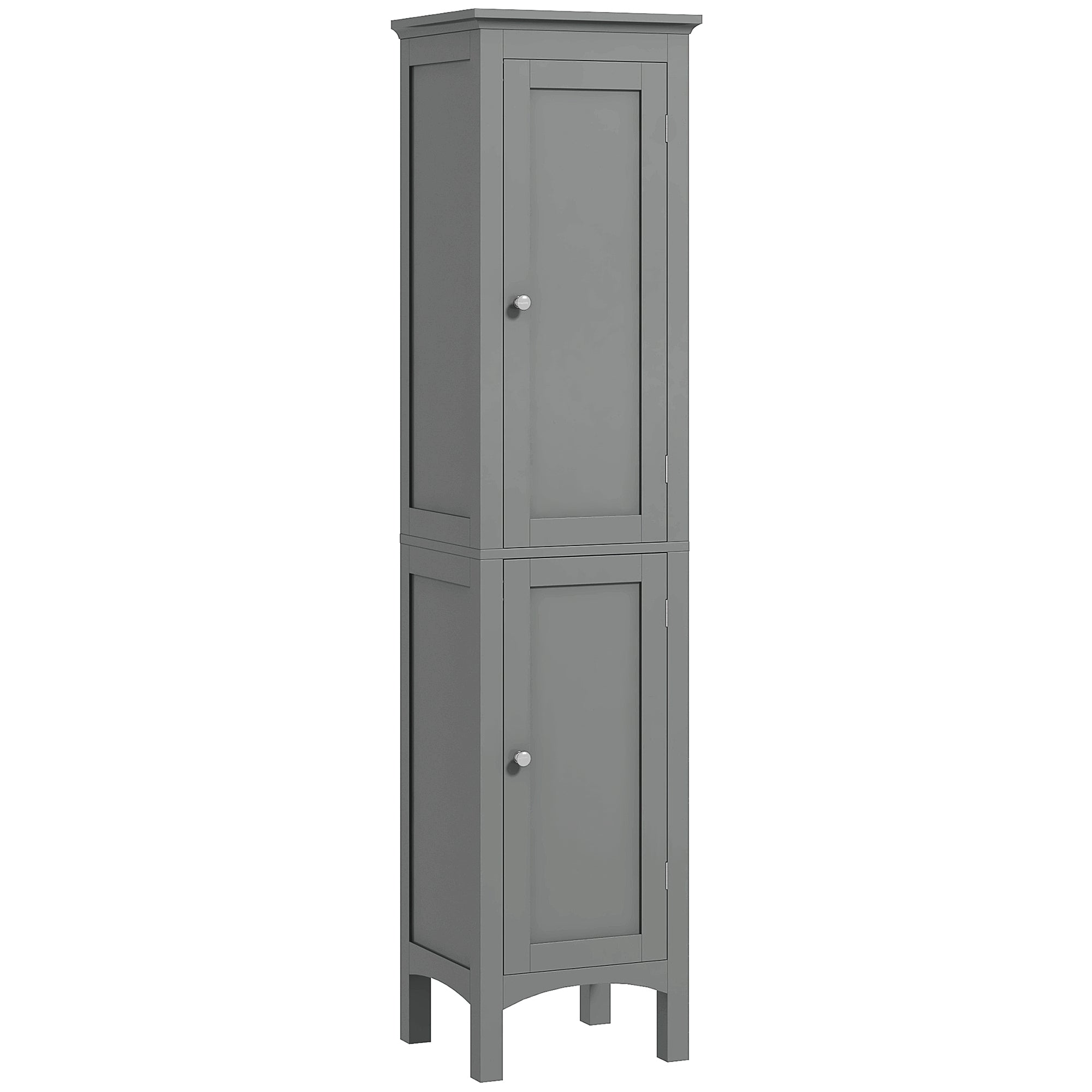 Bathroom Tall Cabinet, Freestanding Storage Organizer w/Adjustable Shelves & 2 Doors, Grey