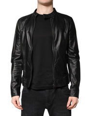 Men's Black Sheep Leather Biker Full Zip Jacket Clothing