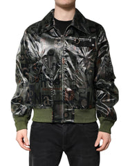 Men's Green Dg Logo Print Bomber Full Zip Jacket Nylon Clothing
