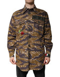 Men's Brown Leopard Cotton Collared Coat Jacket Clothing