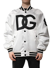 Men's White Dg Logo Polyester Jersey Bomber Jacket Clothing