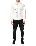 Men's White Collared Full Zip Biker Coat Jacket Sheep Clothing