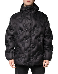 Men's Quilted Nylon Parka Jacket Black Down