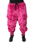 Men's Pink Acrylic Cargo Jogging Sweatpants Pants Polyester