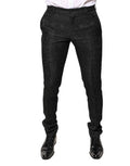Men's Black Floral Jacquard Mid Waist Dress Pants Acetate Polyester Nylon