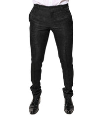 Men's Black Floral Jacquard Mid Waist Dress Pants Acetate Polyester Nylon