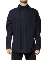 Men's Dark Blue Cotton Long Sleeve Shirt Polyester