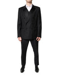 Men's Black Double Breasted Formal 3 Piece Suit Virgin Wool Silk Polyester