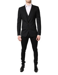 Men's Black Single Breasted Formal Blazer With Vest Viscose Elastane Clothing