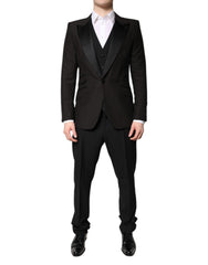 Men's Black Single Breasted Formal 3 Piece Suit Virgin Wool Silk Polyester