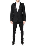 Men's Black Wool Single Breasted 2 Piece Suit Virgin Silk Polyester