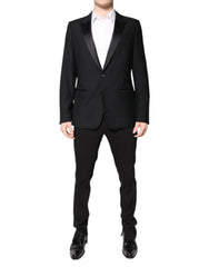 Men's Black Wool Single Breasted 2 Piece Suit Virgin Silk Polyester