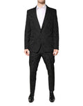 Men's Black Polyester Floral Jacquard 2 Piece Suit Acetate Nylon