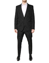 Men's Black Polyester Floral Jacquard 2 Piece Suit Acetate Nylon