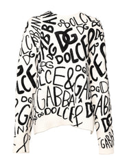 Women's Logo-Print Cashmere Blend Sweater White Viscose Wool