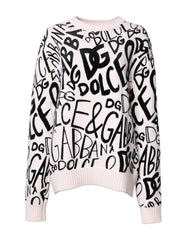 Women's Logo-Print Virgin Wool Sweater White
