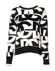 Women's Logo-Print Cashmere Blend Sweater Black And White Viscose Nylon