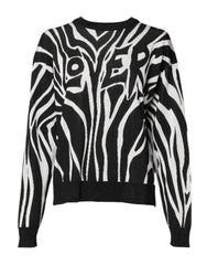Women's Abstract-Print Silk-Wool Blend Sweater Black Viscose