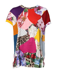 Women's Multicolor Patchwork Short Sleeve Blouse Top Cotton Silk