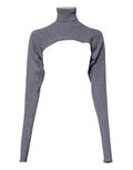 Women's Gray Wool Knit Turtleneck Cropped Top Sweater Virgin