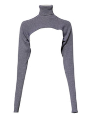 Women's Gray Wool Knit Turtleneck Cropped Top Sweater Virgin