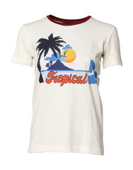 Women's White Cotton Print Short Sleeves Top T-Shirt