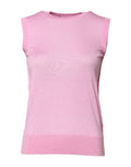 Women's Pink Cashmere Round Neck Sleeveless Tank Top