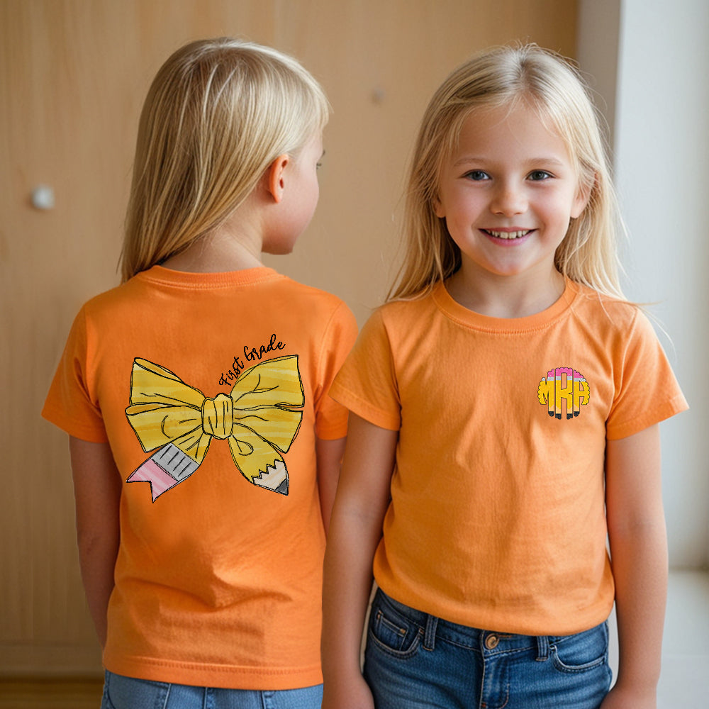 Personalizado Lápiz Coquette Lazo Monograma Suave Crewneck Camiseta Sudadera con Grado Cumpleaños Regreso a la Escuela Regalo para Niñas Maestros