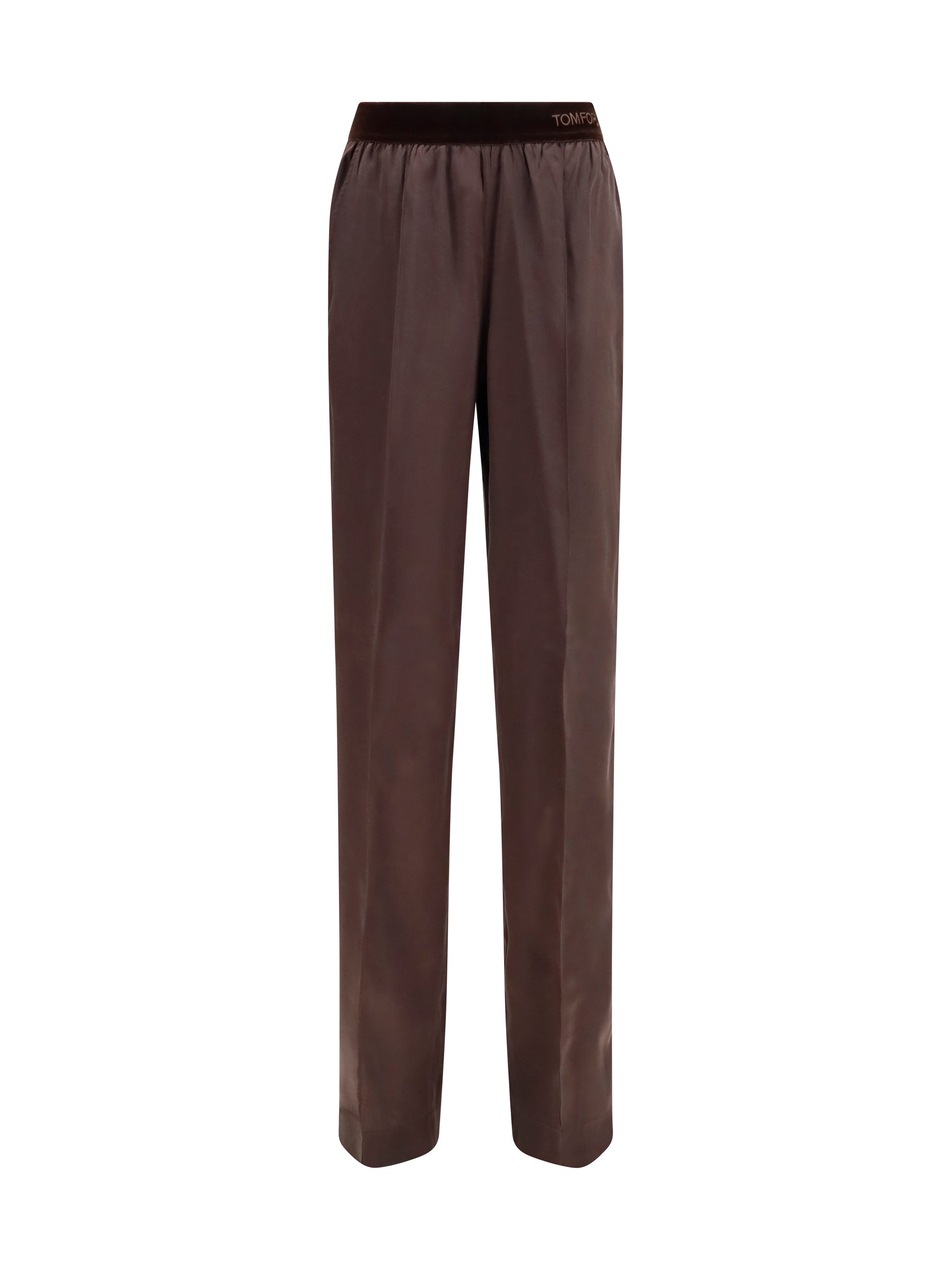 Tom Ford Stretch Silk Satin Trousers — Brown
