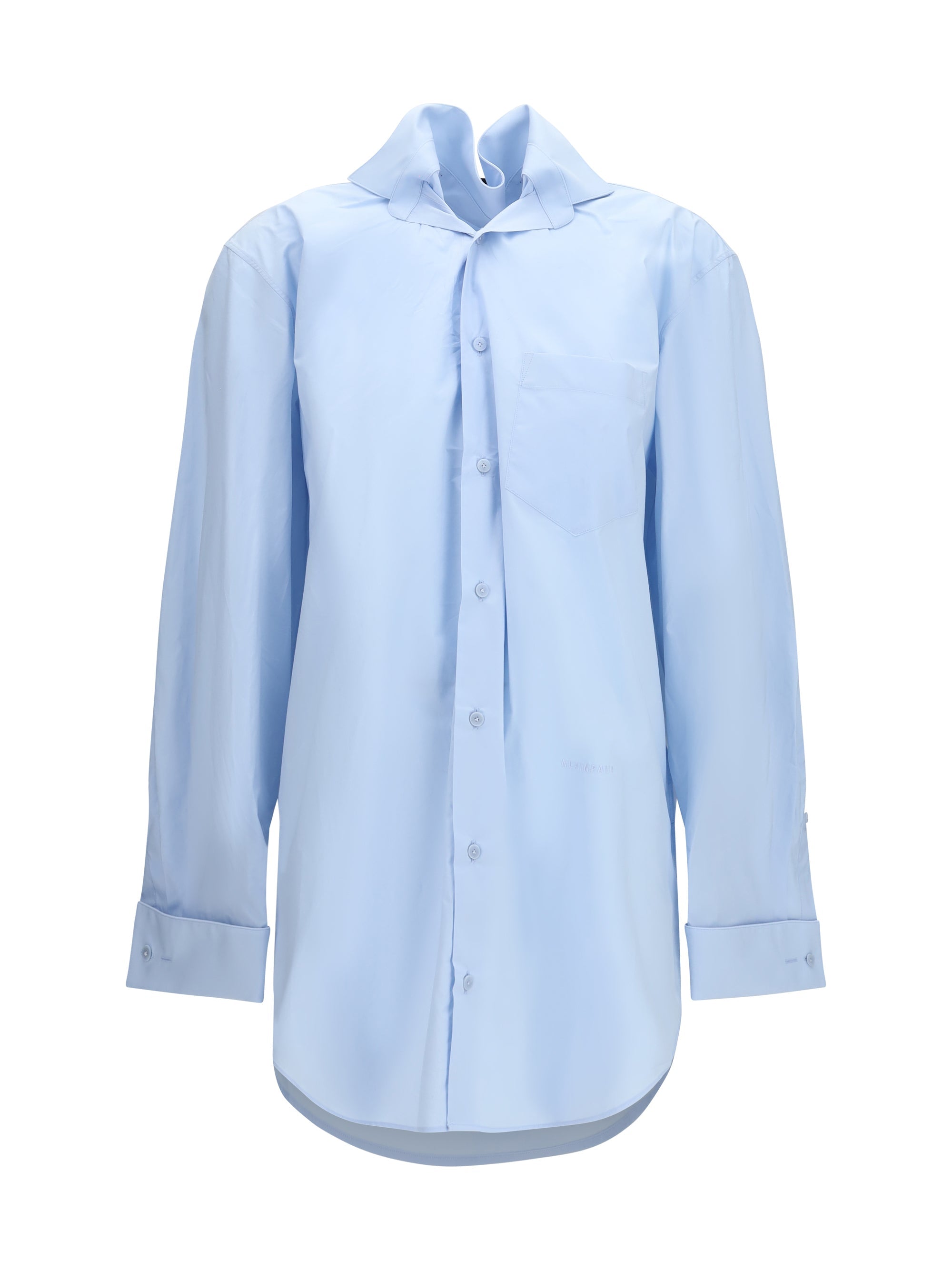 Alainpaul Elasticated Collar Cotton Shirt — Blue
