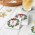 Posavasos cuadrado de cerámica con iniciales de corona de Navidad personalizado con nombre Fiesta navideña Decoración de mesa Regalo de Navidad para niños Familia