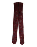 Women's Maroon Nylon Crystal Embellished Pantyhose Tights Elastane Clothing