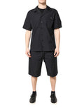 Black Cotton Men Pajama Set Sleepwear Clothing