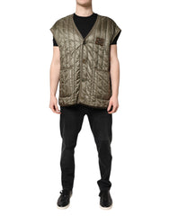 Men's Brown Logo Plaque Quilted Vest Jacket Nylon Clothing