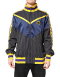 Men's Black Striped Logo Full Zip Bomber Jacket Virgin Wool Polyester Nylon Clothing