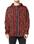 Men's Black Cherry Print Hooded Windbreaker Jacket And Red Polyester Clothing