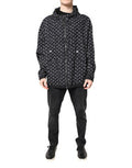 Men's Black Heart Print Hooded Windbreaker Jacket Cotton Clothing