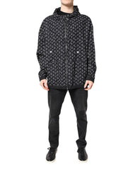 Men's Black Heart Print Hooded Windbreaker Jacket Cotton Clothing