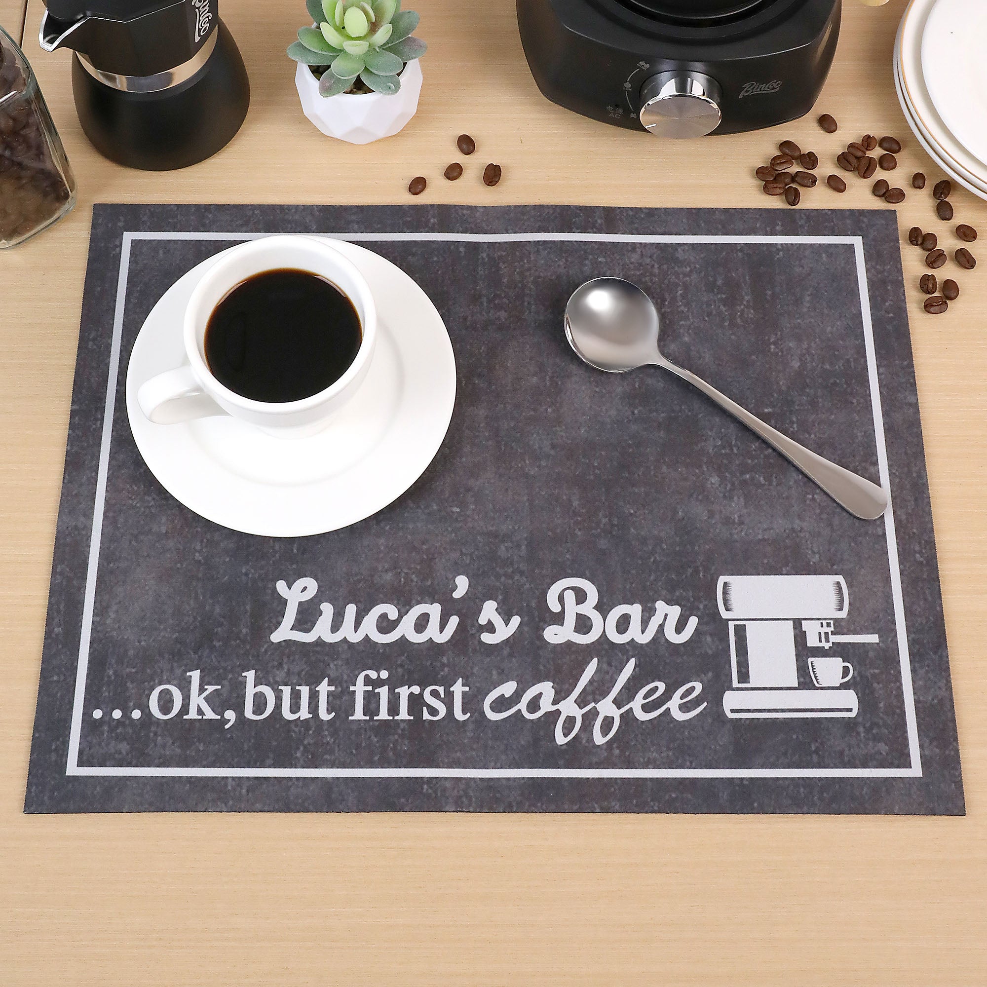 Alfombrilla antideslizante personalizada para barra de café con nombre Decoración de mesa Regalo de cumpleaños para baristas amantes del café