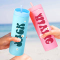 Vaso mate personalizado con nombre de margarita multicolor de 16 oz con pajita de viaje Accesorios de fiesta en la playa Regalo de cumpleaños para mujeres Niñas