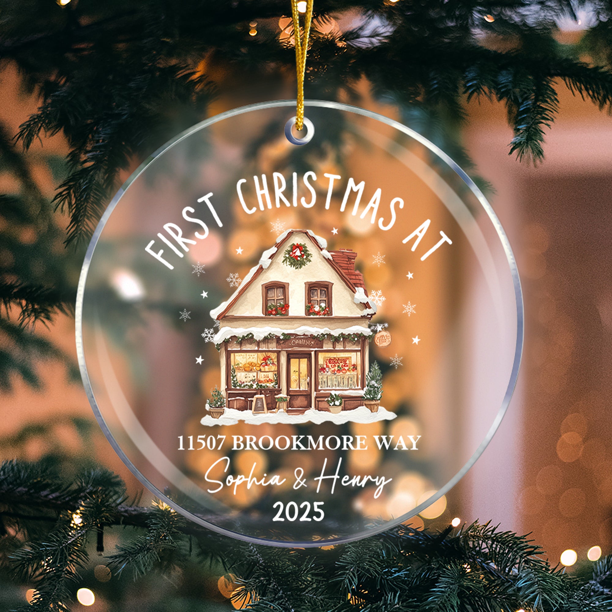 Ornamento acrílico personalizado de la primera Navidad en casa con nombres, dirección y año Decoración del árbol Regalo de Navidad para la familia, los amigos y los recién mudados