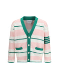 Thom Browne Striped Seed Stitch Cardigan — Pink