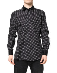 Men's Black Polka Dot Cotton Formal Dress Shirt