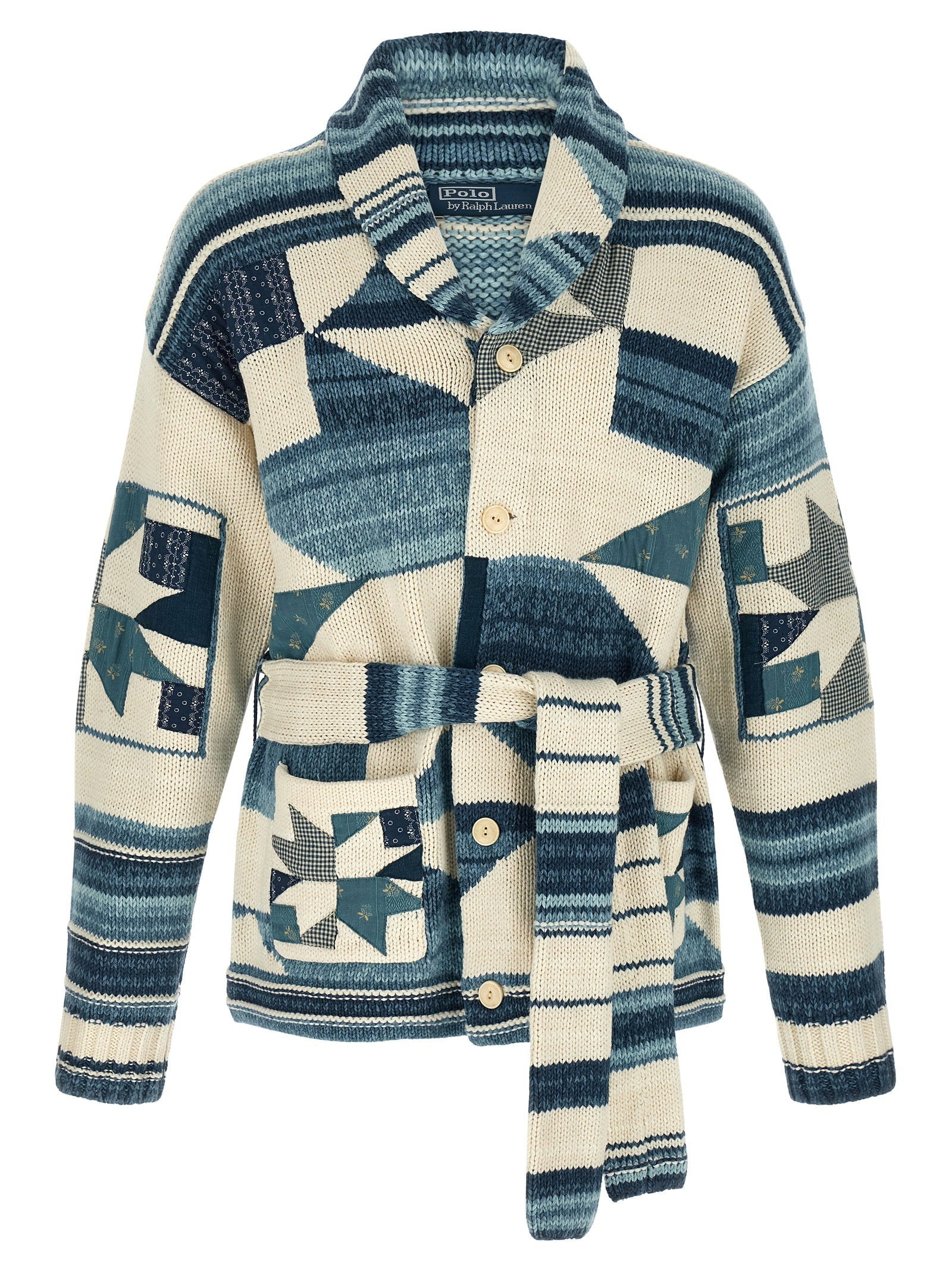 Polo Ralph Lauren Patchwork Knit Cardigan — blue