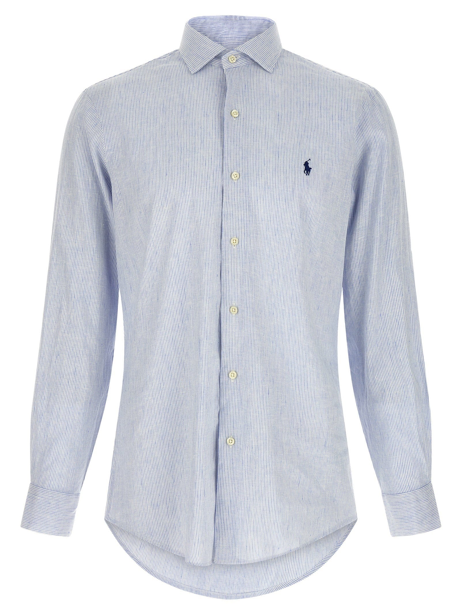 Polo Ralph Lauren Micro-Striped Linen-Cotton Shirt — Blue