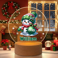 Lindo muñeco de nieve personalizado Copo de nieve LED acrílico Luz nocturna con nombre del año y base de madera Regalo de Navidad para niños